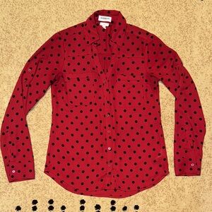 Express Red and Black Polka Dot Slim Button-Down Shirt